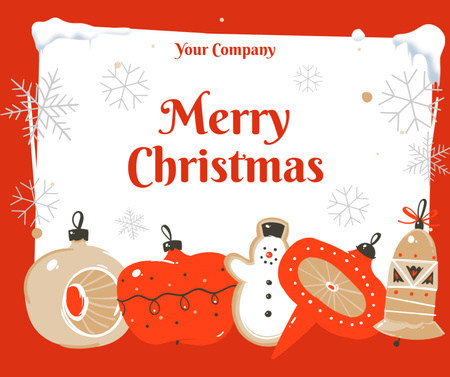 Cute Merry Christmas Card with Baubles Facebook tervezősablon