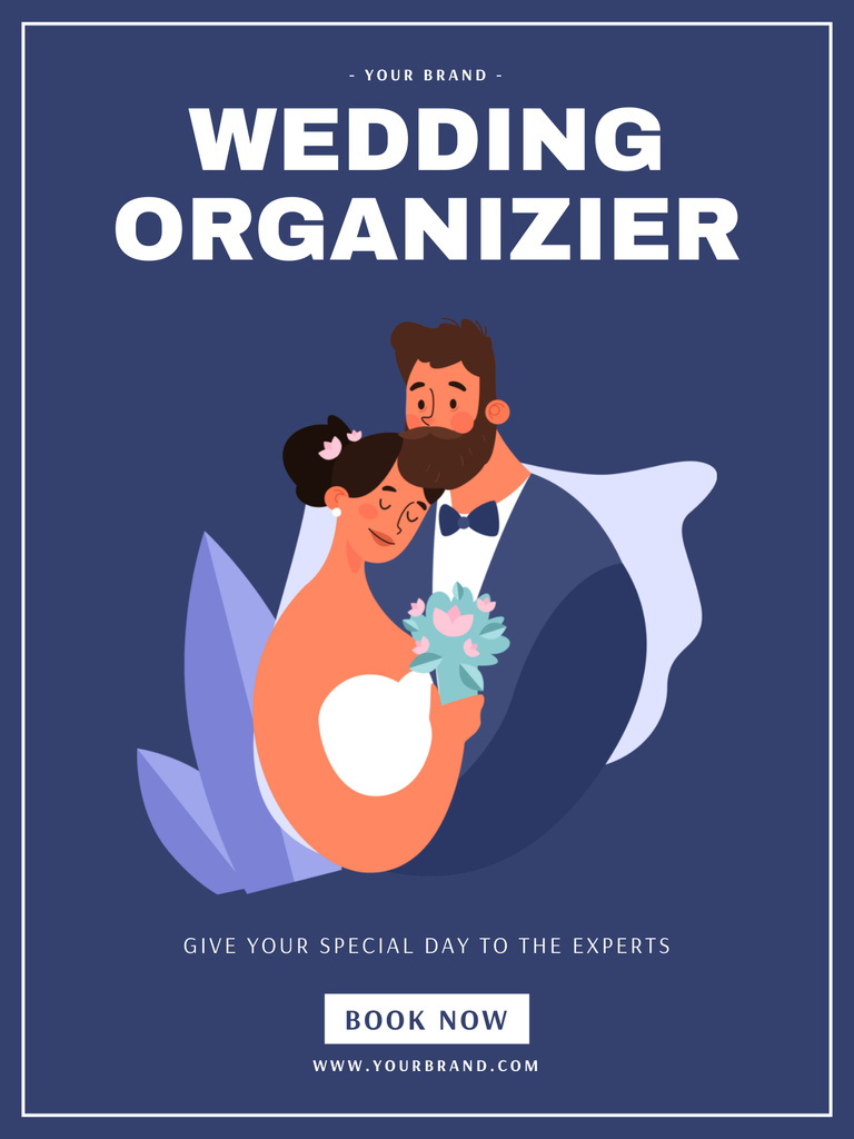 Ontwerpsjabloon van Poster US van Wedding Planner Services Ad with Cute Couple on Blue