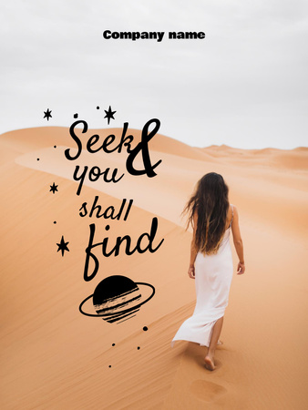 Designvorlage inspirierende phrase mit frau in der wüste für Poster US