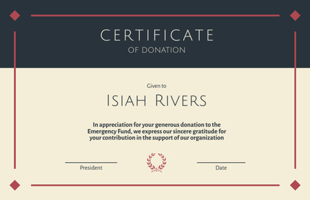 Appreciation for Donation to Fund Certificate 5.5x8.5in Design Template