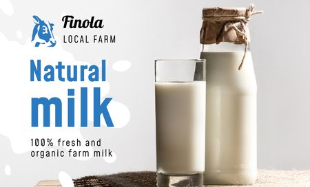 Milk Farm Offer with Glass of Organic Milk Business Card 91x55mm Tasarım Şablonu