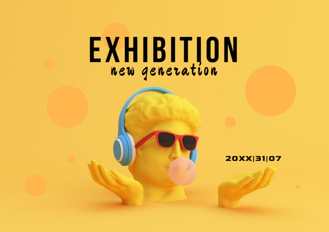 New Generation Exhibition With Human Head Sculpture In Yellow Flyer A5 Horizontal Design Template