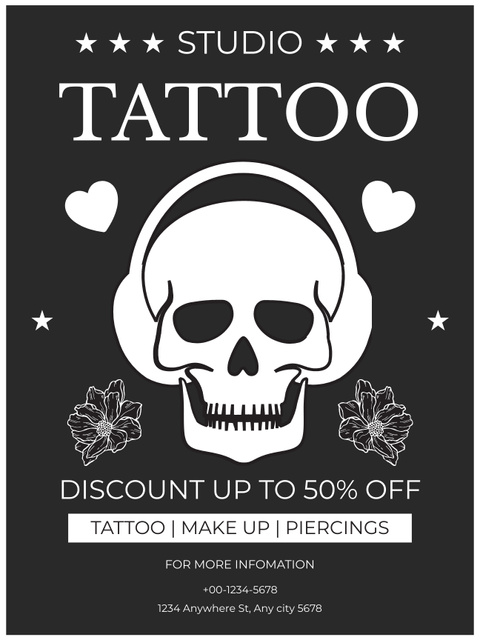 Ontwerpsjabloon van Poster US van Tattoo Studio With Makeup And Piercings Services Sale Offer
