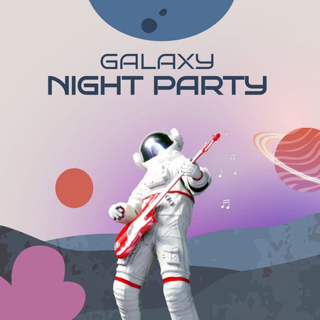 Plantilla de diseño de fiesta nocturna invitación con guitarrista en traje de astronauta Animated Post 