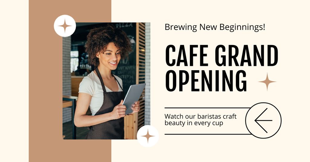 Ontwerpsjabloon van Facebook AD van Amazing Cafe Grand Opening With Inspiring Slogan