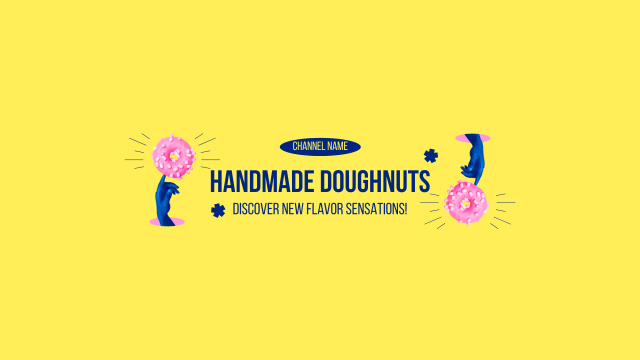 Handmade Doughnuts Ad in Yellow Youtube Design Template