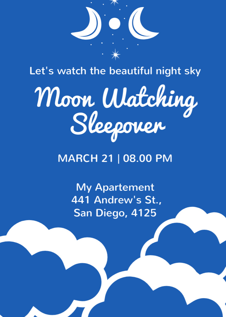 Designvorlage Moon Watching Sleepover Announcement für Invitation