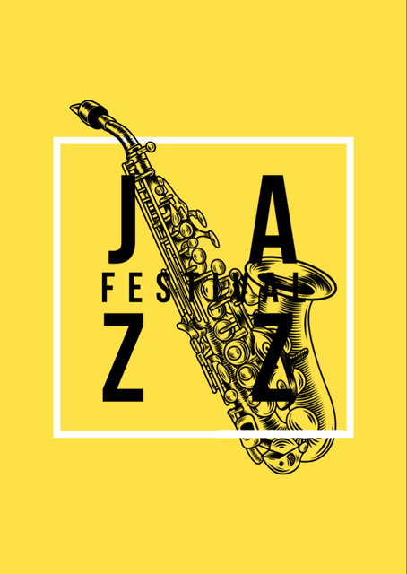 Designvorlage Jazz Festival Announcement with Black Saxophone Sketch für Flyer A6