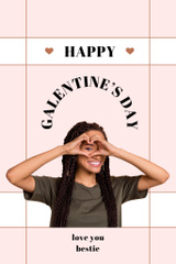 Galentine's Day Greeting with Smiling Woman showing Heart