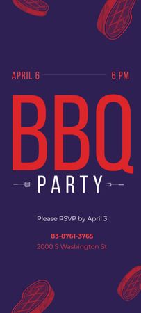 BBQ Party Announcement With Raw Steaks Invitation 9.5x21cm Design Template