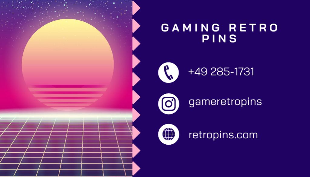Szablon projektu Cosmic-themed Retro Gaming Pins Offer Business Card US