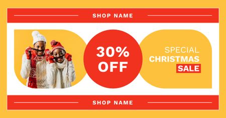 African American Couple on Christmas Offer Yellow Facebook AD Design Template