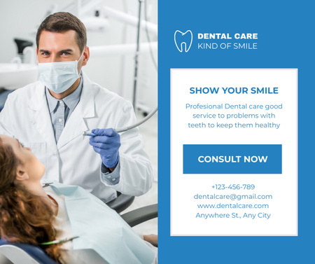 Potilas hammastoimenpiteessä lääkärin kanssa Facebook Design Template