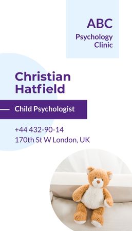 Child Psychologist Ad with Teddy Bear Business Card US Vertical Design Template