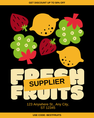 Bejelentés a friss gyümölcsök árusításáról fekete színen Instagram Post Vertical tervezősablon