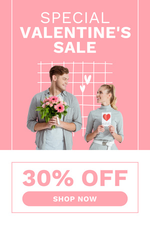 Designvorlage Valentinstag-Verkauf mit verliebten Paaren in Pink für Pinterest