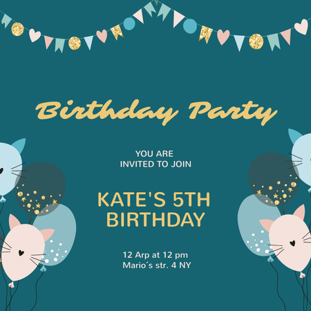Cute Birthday Party Announcement Instagram Modelo de Design