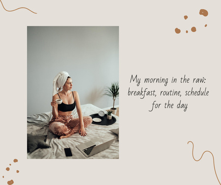 Platilla de diseño Morning Inspiration with Woman sitting on Bed Facebook