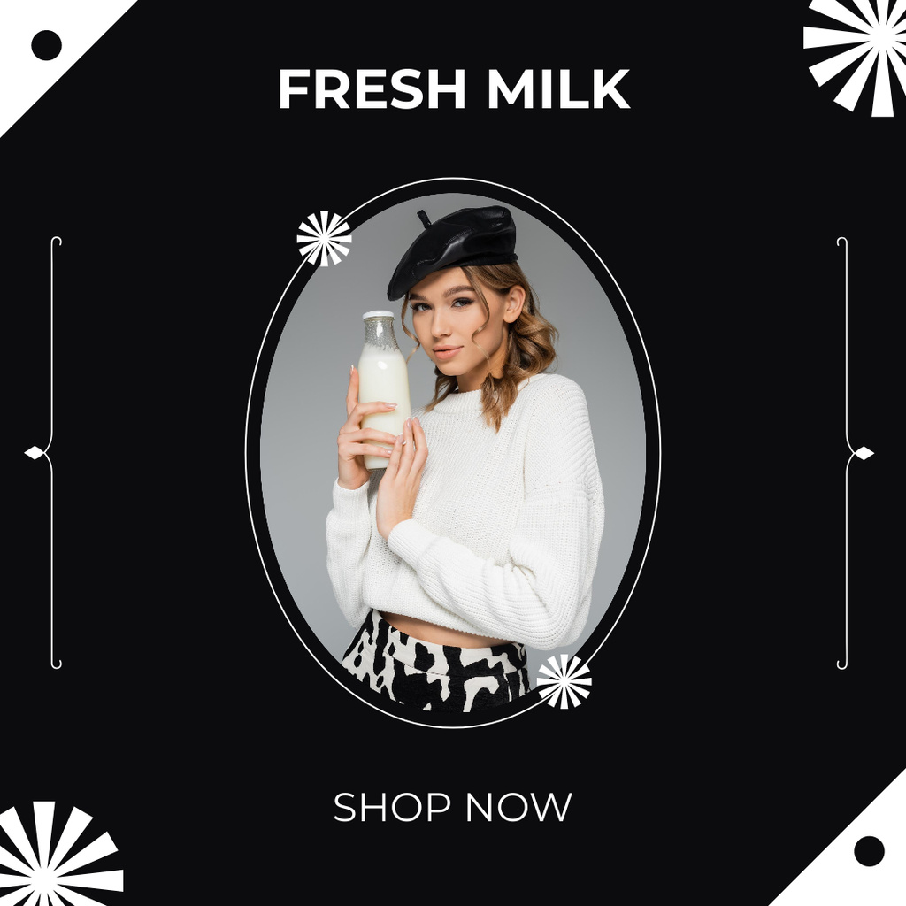 Ontwerpsjabloon van Instagram van Fresh Milk Offer on Black