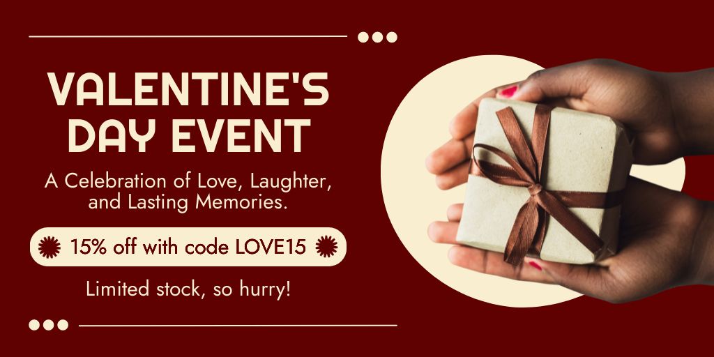 Designvorlage Valentine's Day Event Promo Code For Gifts Offer für Twitter