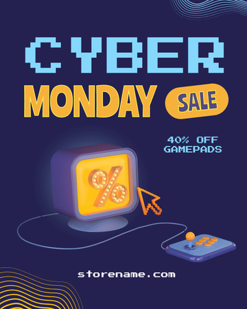 Designvorlage Cyber Monday's Sale of Gamepads für Instagram Post Vertical