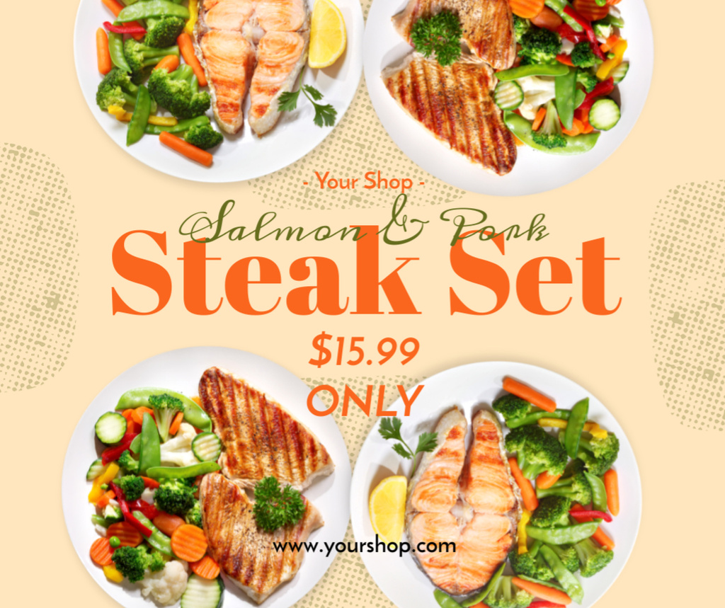 Pork and Salmon Steak Set Facebook Design Template