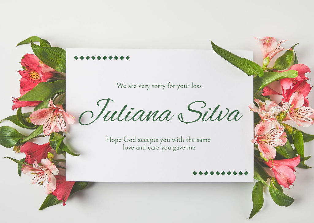 Plantilla de diseño de Sympathy Phrase with Pink Flowers Card 