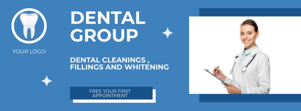 Offer of Dental Cleanings Services Facebook cover Modelo de Design