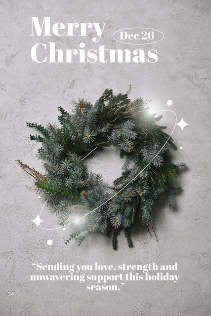 Greeting Christmas Card with Image of Wreath of Spruce Branches Pinterest Design Template
