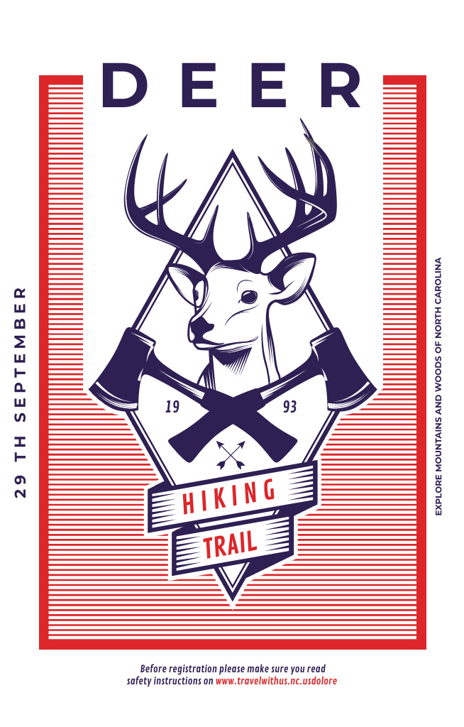 Platilla de diseño Challenging Hiking Trail Promotion With Deer Icon in Red Invitation 4.6x7.2in