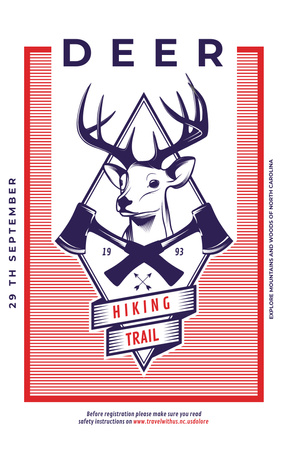 Promoção desafiadora de trilhas para caminhadas com ícone de cervo em vermelho Invitation 4.6x7.2in Modelo de Design