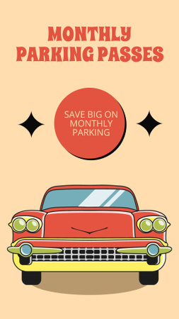 Monthly Parking Pass with Red Retro Car Instagram Story Design Template