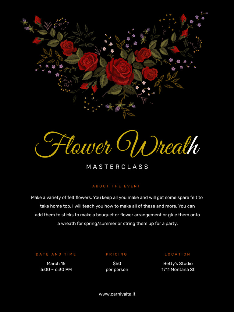 Masterclass of Flower Wreath making Annoucement Poster US Design Template