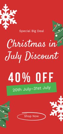 July Christmas Discount Announcement with Snowflakes in Red Flyer DIN Large Design Template