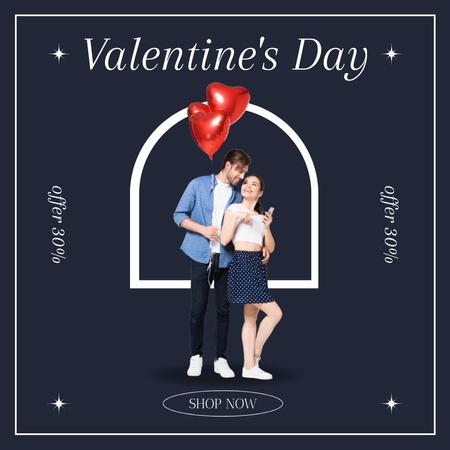Valentine's Day Special with Young Couple in Love Instagram AD Design Template