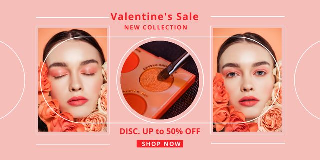 Designvorlage Discount on New Decorative Cosmetics for Valentine's Day für Twitter
