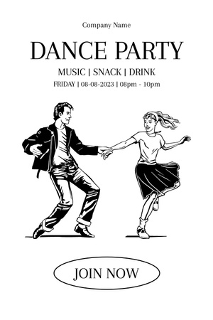 Dance Party Ad with Illustration of Dancers Pinterest Design Template