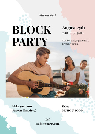 Friends at party with guitar Poster Design Template