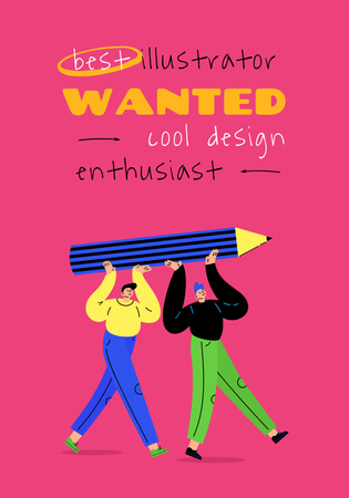 Modèle de visuel Annonce de poste vacant d'illustrateur avec des hommes tenant un grand crayon - Poster 28x40in