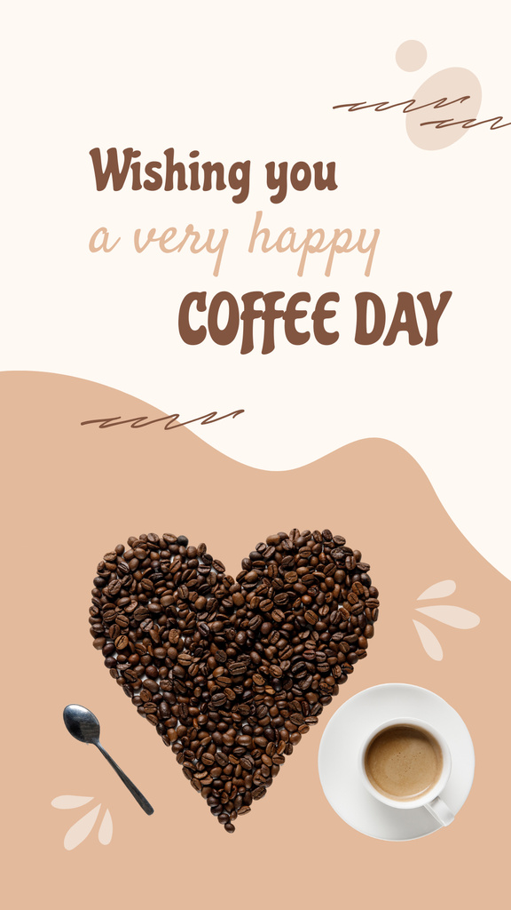 Designvorlage International Coffee Day Greetings with Heart für Instagram Story