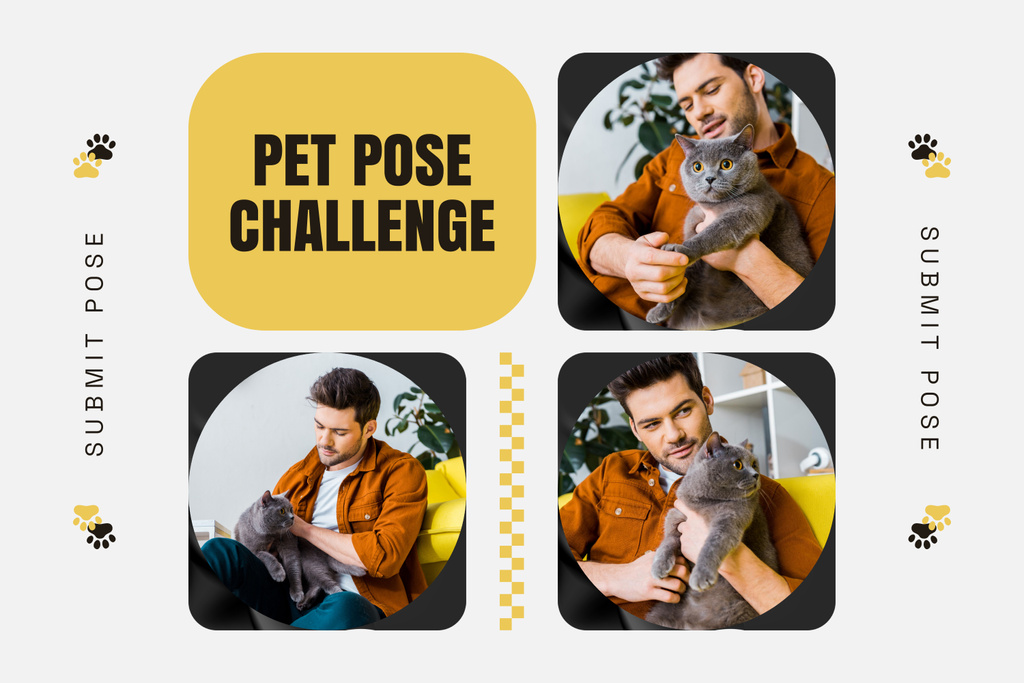 Young Man Posing with Pedigree Cat Mood Board Design Template