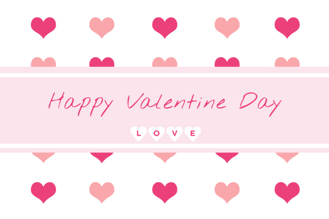 Valentine's Day Greeting with Pink Hearts on White Postcard 4x6in Modelo de Design