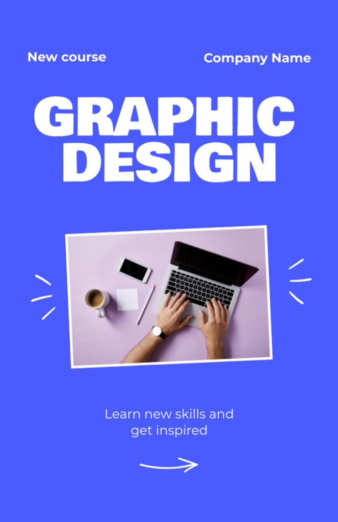 Ontwerpsjabloon van Flyer 5.5x8.5in van Ad of Graphic Design Course with Laptop