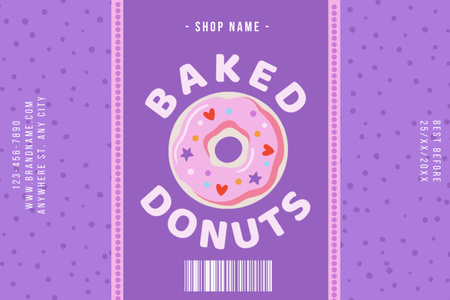 Baked Donuts Tag on Purple Label Design Template