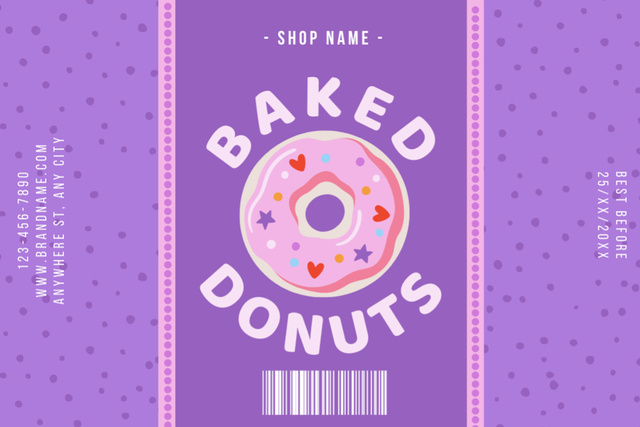 Designvorlage Baked Donuts Tag on Purple für Label