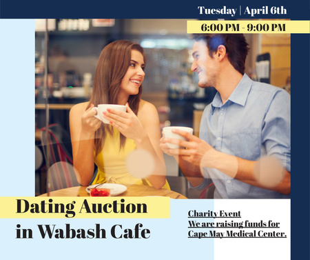 Dating Auction in Couple with coffee in Cafe Facebook Design Template