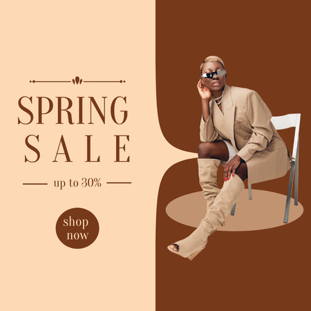 Women's Spring Sale Announcement with Stylish African American Woman Instagram AD Design Template