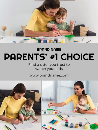 Ontwerpsjabloon van Poster US van Aanbieding babysitservice met Nanny en Little Baby