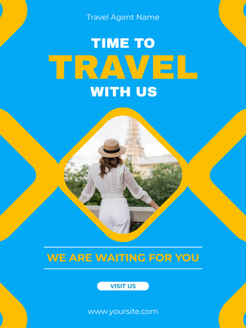 Blue and Yellow Offer of Travel Agency Poster US – шаблон для дизайну