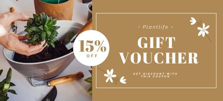 Discount Offer with Gardener planting Seeds and Flowers Coupon 3.75x8.25in Design Template
